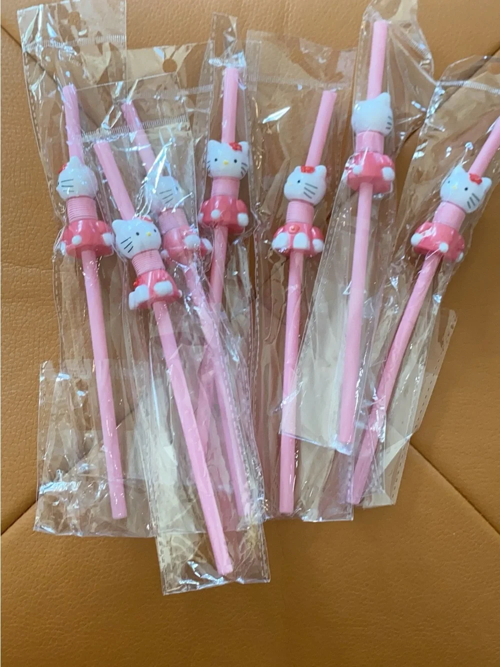 Pink Cat Character Party Straws - Cute Decorative Drinking Straws set of 10